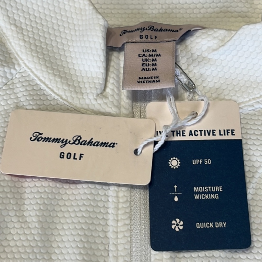 Tommy Bahama Quarter Zip Long Sleeve Golf Shirt UPF 50 White Size M NWT - Picture 5 of 7
